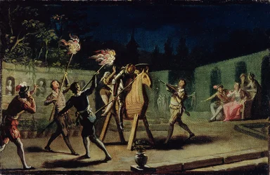 Don Quijote und Sancho Panza reiten auf Clavileno